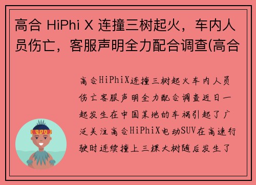 高合 HiPhi X 连撞三树起火，车内人员伤亡，客服声明全力配合调查(高合hiphix百度百科)