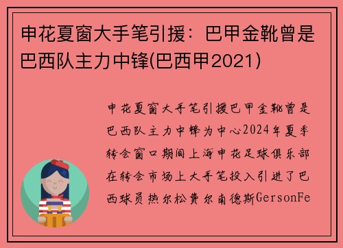 申花夏窗大手笔引援：巴甲金靴曾是巴西队主力中锋(巴西甲2021)