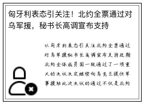 匈牙利表态引关注！北约全票通过对乌军援，秘书长高调宣布支持