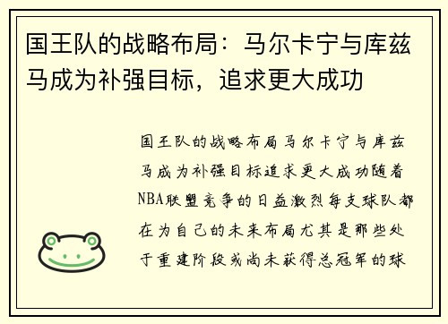 国王队的战略布局：马尔卡宁与库兹马成为补强目标，追求更大成功