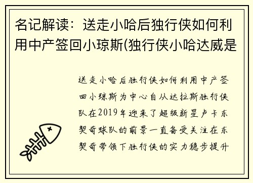 名记解读：送走小哈后独行侠如何利用中产签回小琼斯(独行侠小哈达威是谁)